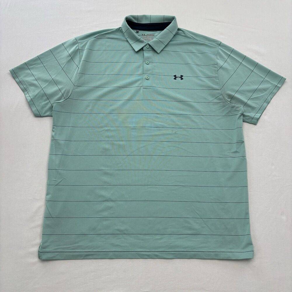 Under Armour Polo Shirt Mens 2XL The Playoff Polo Teal Striped Loose fit Golf